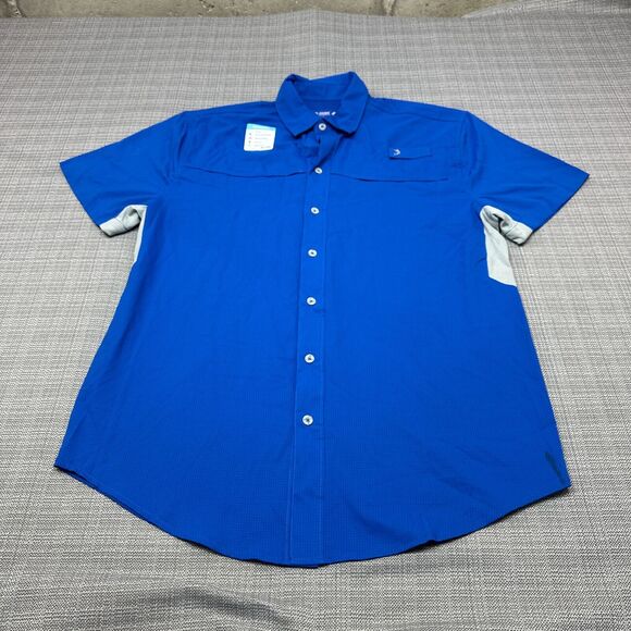 Reel Legends Shirt Mens Medium‎ Mariner Blue Performance Utility Fishing Vented - Picture 1 of 14